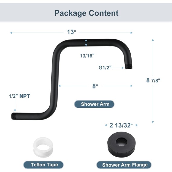 13 Inch Shower Head Extension Arm with Flange S Shaped High Rise Extender, Long Stainless Steel Rainfall Shower Head Pipe Arm, Oil-Rubbed Bronze