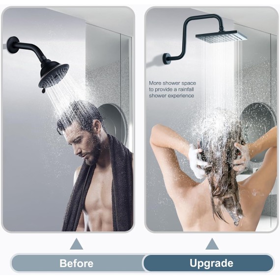 13 Inch Shower Head Extension Arm with Flange S Shaped High Rise Extender, Long Stainless Steel Rainfall Shower Head Pipe Arm, Oil-Rubbed Bronze
