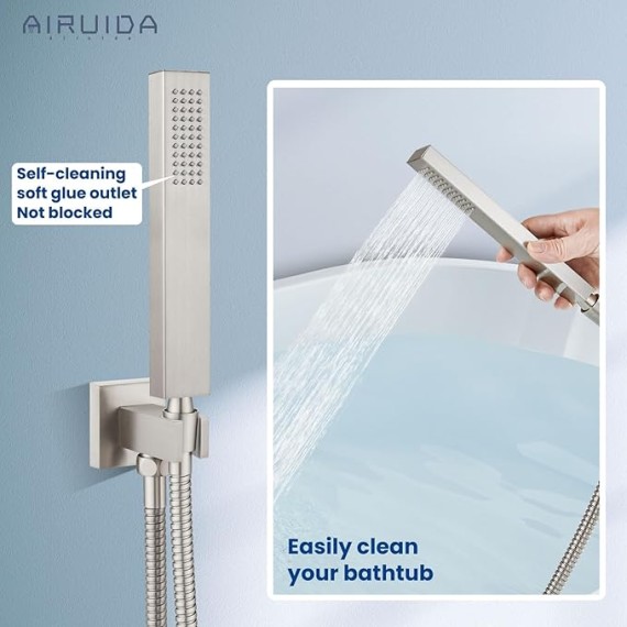 Wall Mount Tub Faucet with Waterfall Tub Spout Wall Mounted Bathtub Faucet with Handheld Shower Single Handle Tub Filler Shower Faucet Set with Rough-in valve Bevel Angle Spout Brushed Nickel