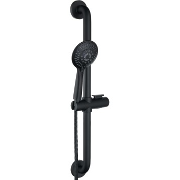 Stainless Steel Slide Bar Grab Rail Set Ada Compliant, 5-Spray Handshower with Slide Bar Kit – Includes Handheld Shower Head and 69-Inch Hose, Matte Black