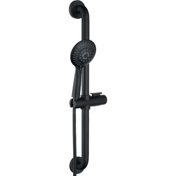 Stainless Steel Slide Bar Grab Rail Set Ada Compliant, 5-Spray Handshower with Slide Bar Kit – Includes Handheld Shower Head and 69-Inch Hose, Matte Black