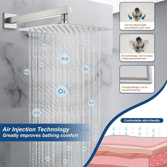 Rain Shower System Tub Shower Faucet Set Square Rainfall Head with Handheld Sprayer and Waterfall Tub Spout Rough-in Valve Included,10 Inch Brushed Nickel