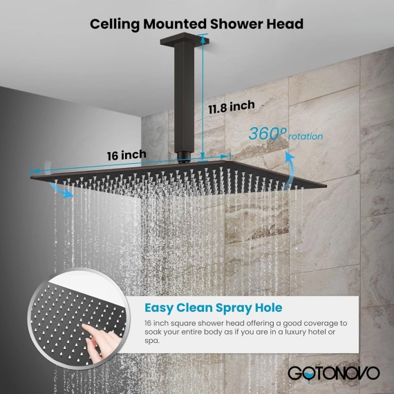 Rain Shower System Rainfall Shower Head Combo Shower Faucet Set with Waterfall Bathtub Spout Handheld Shower Ceiling Mount Rough-in Valve Kit Included 16" Oil Rubbed Bronze
