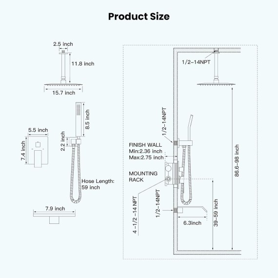 Rain Shower System Rainfall Shower Head Combo Shower Faucet Set with Waterfall Bathtub Spout Handheld Shower Ceiling Mount Rough-in Valve Kit Included 16" Oil Rubbed Bronze