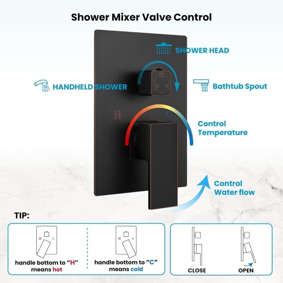 Rain Shower System Rainfall Shower Head Combo Shower Faucet Set with Waterfall Bathtub Spout Handheld Shower Ceiling Mount Rough-in Valve Kit Included 16" Oil Rubbed Bronze