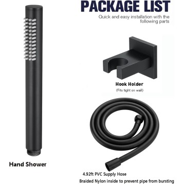 Handheld Shower Head Set Universal Handheld Showerhead Set Brass High Pressure Handheld Shower Sprayer with 1.5M PVC Shower Hose, Brass Holder,Black