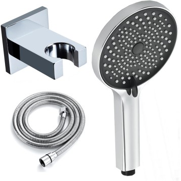Handheld Shower Head, Round High Pressure Hand Showerhead with 59 Inch Flexible Shower Hose and Shower Bracket, 3 Spray Setting Shower,Chrome