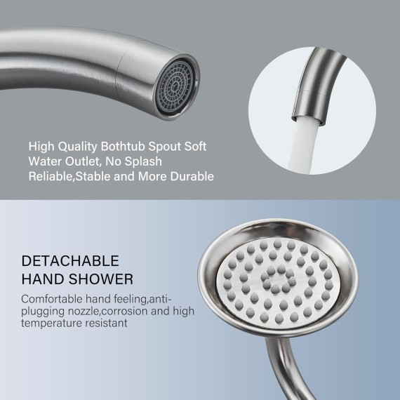 Freestanding Bathtub Fauce Floor Mount Bathroom Tub Filler with Hand Shower And Swivel Spout High Flow Shower Faucet, Brushed Nickel