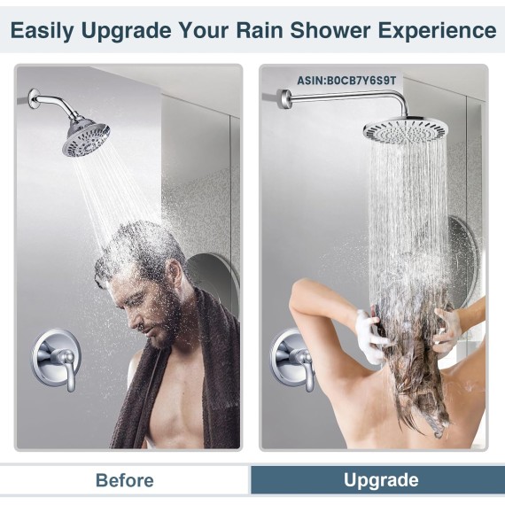 Rain Shower Head, 9 Inch High Pressure Waterfall Showerhead with Adjustable Angle and Anti-clogging Silicone Nozzles, Luxury Bathroom Overhead Shower, Chrome