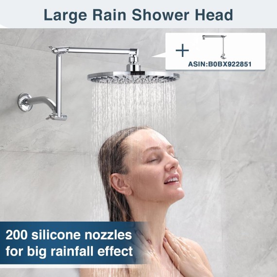 Rain Shower Head, 9 Inch High Pressure Waterfall Showerhead with Adjustable Angle and Anti-clogging Silicone Nozzles, Luxury Bathroom Overhead Shower, Chrome