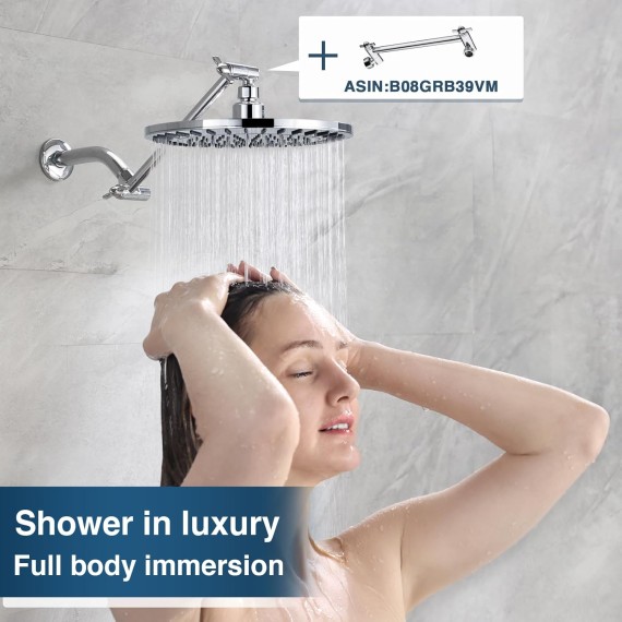 Rain Shower Head, 9 Inch High Pressure Waterfall Showerhead with Adjustable Angle and Anti-clogging Silicone Nozzles, Luxury Bathroom Overhead Shower, Chrome