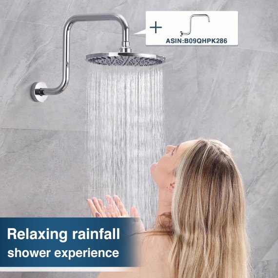 Rain Shower Head, 9 Inch High Pressure Waterfall Showerhead with Adjustable Angle and Anti-clogging Silicone Nozzles, Luxury Bathroom Overhead Shower, Chrome