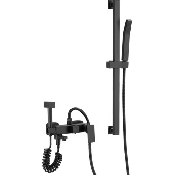 Matte Black Bathtub Faucet, Brass Tub Filler Faucet with Hand Shower and Bidet Sprayer, Wall Mounted Shower Faucet Set with Liftable Shower Rail for Bathroom