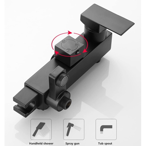 Matte Black Bathtub Faucet, Brass Tub Filler Faucet with Hand Shower and Bidet Sprayer, Wall Mounted Shower Faucet Set with Liftable Shower Rail for Bathroom