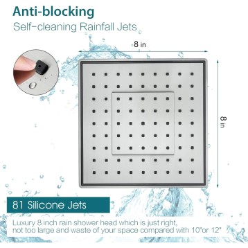 Rain Shower Head with 10 Inch Adjustable Extension Arm Combo, 8 Inch High Pressure Square Rainfall Showerhead with Shower Arm for Vertical Bathing Waterfall Experience, Brushed Nickel