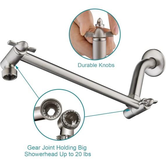 Rain Shower Head with 10 Inch Adjustable Extension Arm Combo, 8 Inch High Pressure Square Rainfall Showerhead with Shower Arm for Vertical Bathing Waterfall Experience, Brushed Nickel