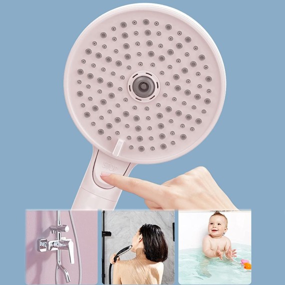 High Pressure Shower Head, 3-Settings Handheld Showerhead with ON/Off Full Shutoff Push Button and Switch to Control Flow, Angle-Adjustable Water Saving Body Sprays (Color : Pink)