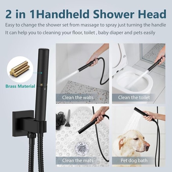 Shower Tub Faucet Set Wall Mount,Tub and Shower Faucet Combo,Shower System,with 2 in 1 Handheld Sprayer,Rough-in Valve,with 12 Inch Showerhead Matte Black