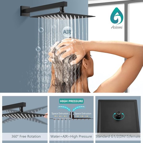 Shower Tub Faucet Set Wall Mount,Tub and Shower Faucet Combo,Shower System,with 2 in 1 Handheld Sprayer,Rough-in Valve,with 12 Inch Showerhead Matte Black