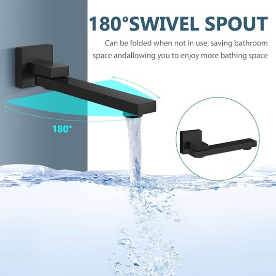 Shower Tub Faucet Set Wall Mount,Tub and Shower Faucet Combo,Shower System,with 2 in 1 Handheld Sprayer,Rough-in Valve,with 12 Inch Showerhead Matte Black