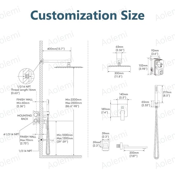 Shower Tub Faucet Set Wall Mount,Tub and Shower Faucet Combo,Shower System,with 2 in 1 Handheld Sprayer,Rough-in Valve,with 12 Inch Showerhead Matte Black