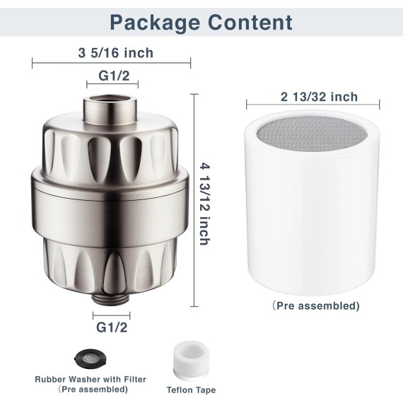 High Output Shower Filter for Hard Water, Removes Chlorine and Fluoride, Universal Multi-Stage Shower Water Softener Reduces Dry Itchy Skin, Scalp and Eczema, Brushed Nickel