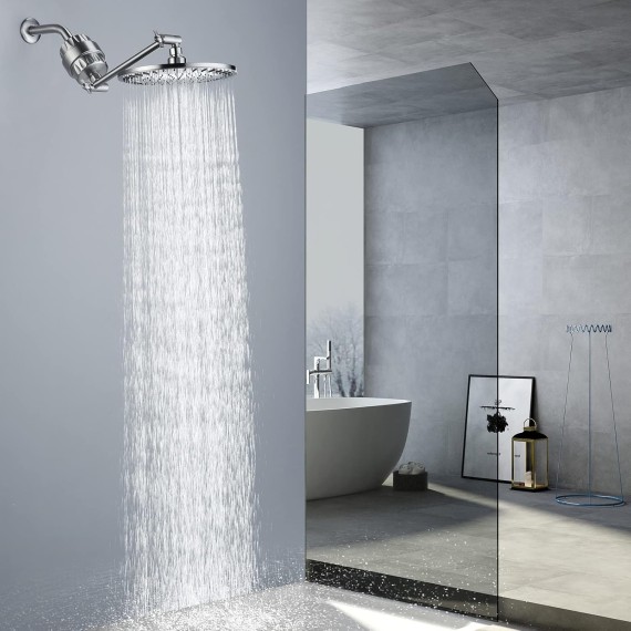 High Output Shower Filter for Hard Water, Removes Chlorine and Fluoride, Universal Multi-Stage Shower Water Softener Reduces Dry Itchy Skin, Scalp and Eczema, Brushed Nickel