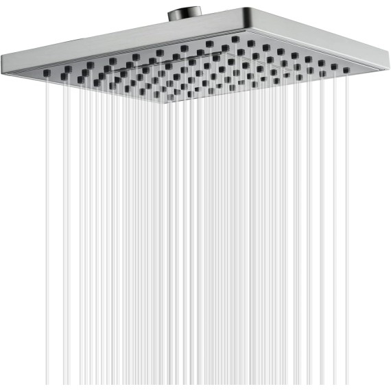 Square Shower Head, 8 Inch High Pressure Rain Shower Head, Angle Adjustable High Flow Rainfall Showerhead for Luxury Shower Experience, Brushed Nickel