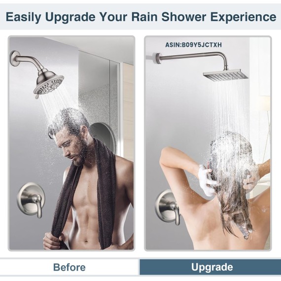 Square Shower Head, 8 Inch High Pressure Rain Shower Head, Angle Adjustable High Flow Rainfall Showerhead for Luxury Shower Experience, Brushed Nickel