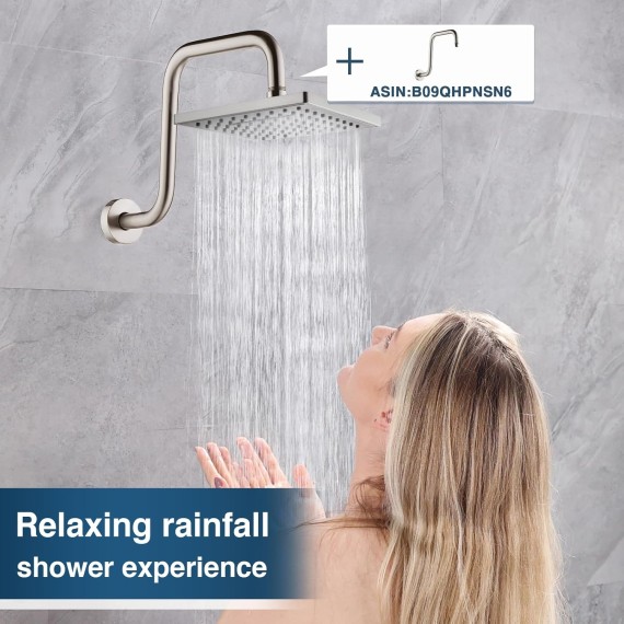 Square Shower Head, 8 Inch High Pressure Rain Shower Head, Angle Adjustable High Flow Rainfall Showerhead for Luxury Shower Experience, Brushed Nickel