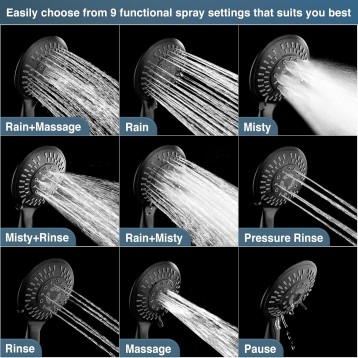 9 Spray Settings Shower Head with Handheld High Pressure Oil-Rubbed Bronze Hand Held Showerhead with 60 Inch Stainless Steel Hose and Adjustable Overhead Bracket