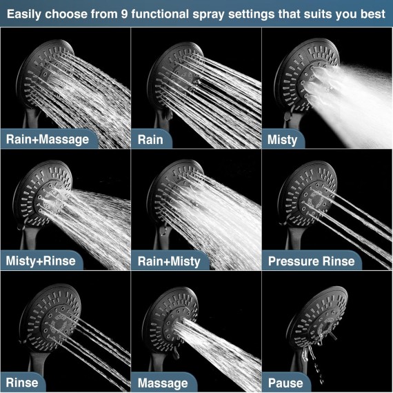 9 Spray Settings Shower Head with Handheld High Pressure Oil-Rubbed Bronze Hand Held Showerhead with 60 Inch Stainless Steel Hose and Adjustable Overhead Bracket