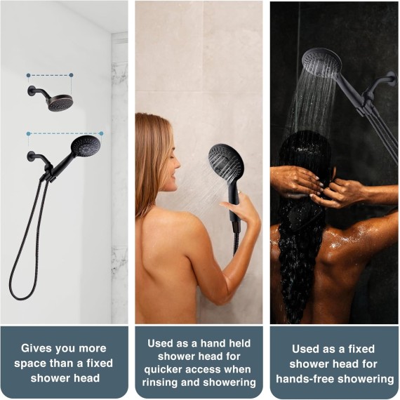 9 Spray Settings Shower Head with Handheld High Pressure Oil-Rubbed Bronze Hand Held Showerhead with 60 Inch Stainless Steel Hose and Adjustable Overhead Bracket