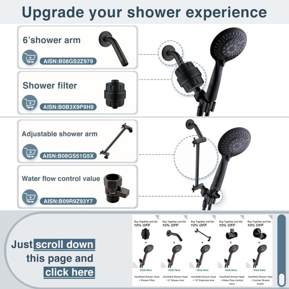 9 Spray Settings Shower Head with Handheld High Pressure Oil-Rubbed Bronze Hand Held Showerhead with 60 Inch Stainless Steel Hose and Adjustable Overhead Bracket