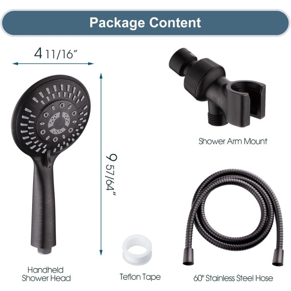 9 Spray Settings Shower Head with Handheld High Pressure Oil-Rubbed Bronze Hand Held Showerhead with 60 Inch Stainless Steel Hose and Adjustable Overhead Bracket