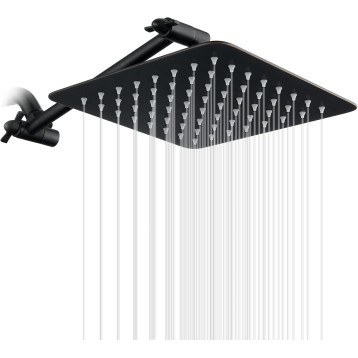 Rain Shower Head with 10 Inch Adjustable Extension Arm Combo, 8 Inch High Pressure Stainless Steel Rainfall Showerhead, Ultra Thin Square Design Easy to Install, Oil-Rubbed Bronze