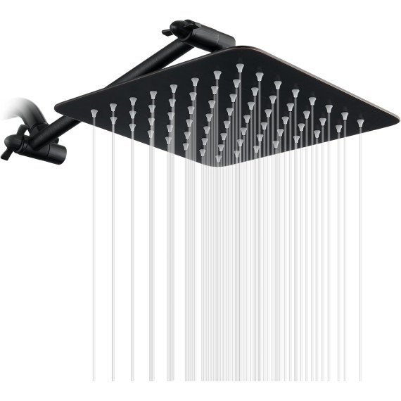 Rain Shower Head with 10 Inch Adjustable Extension Arm Combo, 8 Inch High Pressure Stainless Steel Rainfall Showerhead, Ultra Thin Square Design Easy to Install, Oil-Rubbed Bronze