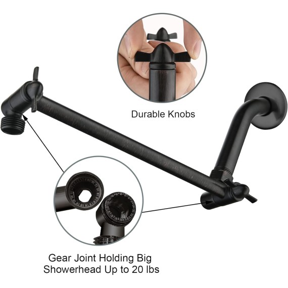 Rain Shower Head with 10 Inch Adjustable Extension Arm Combo, 8 Inch High Pressure Stainless Steel Rainfall Showerhead, Ultra Thin Square Design Easy to Install, Oil-Rubbed Bronze