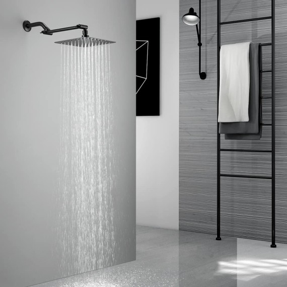 Rain Shower Head with 10 Inch Adjustable Extension Arm Combo, 8 Inch High Pressure Stainless Steel Rainfall Showerhead, Ultra Thin Square Design Easy to Install, Oil-Rubbed Bronze