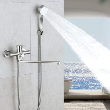 Wall Mounted Tub Filler Faucet 360° Swivel Bathtub Faucet with Hand Shower Modern Brushed Stainless Steel Shower Faucet Set, Single Handle Shower Mixer Tap
