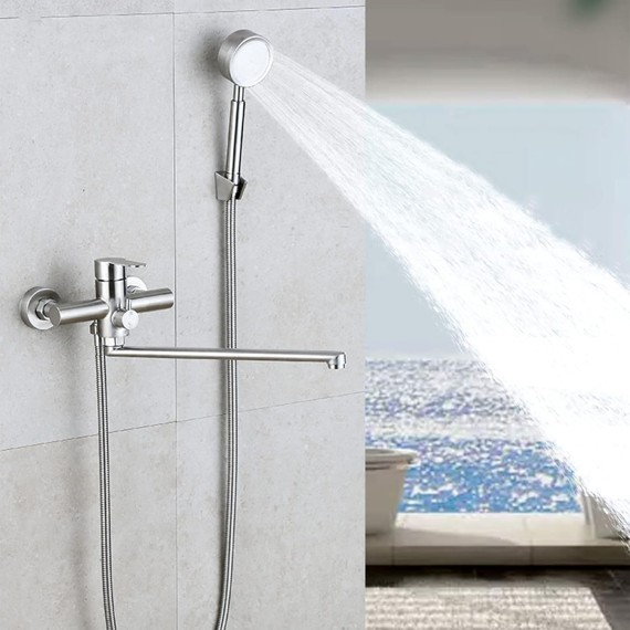 Wall Mounted Tub Filler Faucet 360° Swivel Bathtub Faucet with Hand Shower Modern Brushed Stainless Steel Shower Faucet Set, Single Handle Shower Mixer Tap