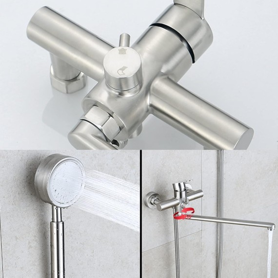 Wall Mounted Tub Filler Faucet 360° Swivel Bathtub Faucet with Hand Shower Modern Brushed Stainless Steel Shower Faucet Set, Single Handle Shower Mixer Tap
