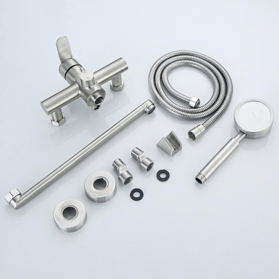 Wall Mounted Tub Filler Faucet 360° Swivel Bathtub Faucet with Hand Shower Modern Brushed Stainless Steel Shower Faucet Set, Single Handle Shower Mixer Tap