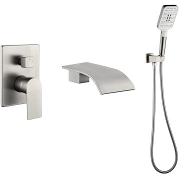 Tub Filler Faucet with Hand Shower Bath Tub Faucets with Rough-in Valve Trim Kit Wall Mounted Waterfall Bathtub Faucets Brushed Nickel