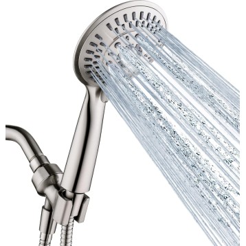 9 Spray Settings Shower Head with Handheld High Pressure Brushed Nickel Hand Held Showerhead with 60 Inch Stainless Steel Hose and Adjustable Overhead Bracket