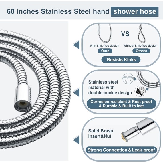 9 Spray Settings Shower Head with Handheld High Pressure Hand Held Showerhead with 60 Inch Stainless Steel Hose and Adjustable Overhead Bracket, Chrome