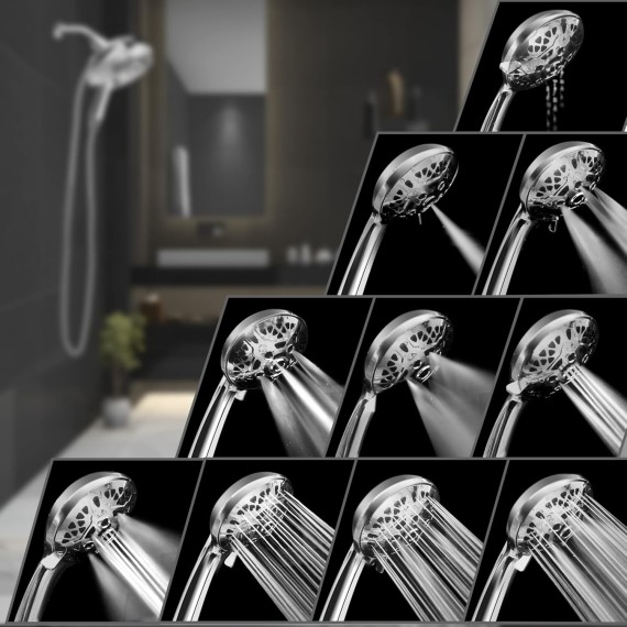 Shower Head with Handheld High Pressure: Hand Held Shower Head & Rain Shower Head 2-IN-1 Shower Head with 59" Rotatable Stainless Steel Hose, Shower Trim Systems