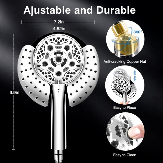 Shower Head with Handheld High Pressure: Hand Held Shower Head & Rain Shower Head 2-IN-1 Shower Head with 59" Rotatable Stainless Steel Hose, Shower Trim Systems