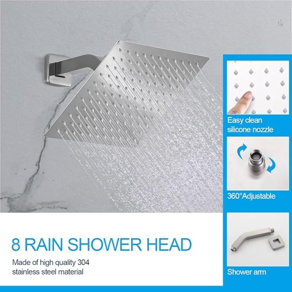 Wall Mount 3 Handles Tub Shower Faucet Bathroom Bathtub Faucet with Waterfall Tub Spout High Flow Tub and Shower Trim Kit with Valve, Brushed Nickel