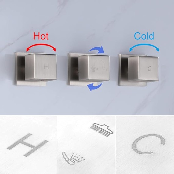 Wall Mount 3 Handles Tub Shower Faucet Bathroom Bathtub Faucet with Waterfall Tub Spout High Flow Tub and Shower Trim Kit with Valve, Brushed Nickel